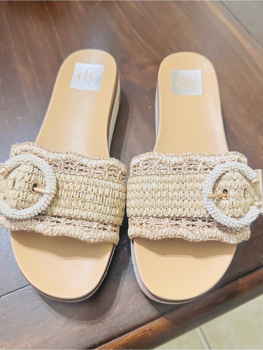 DV by Dolce Vita Natural Raffia Slide Sandals with Buckle